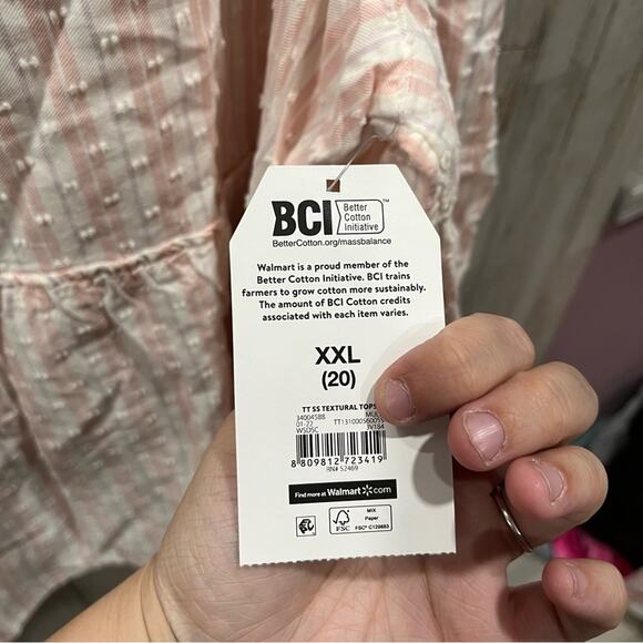 NWT Time & Tru Pink Stripe Swiss Dot Textured Peplum Top - Picture 4 of 5